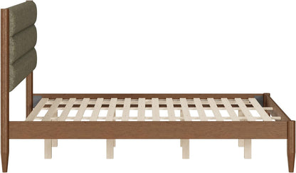 kislot wood bed frame with upholstered headboard, sage, view 9