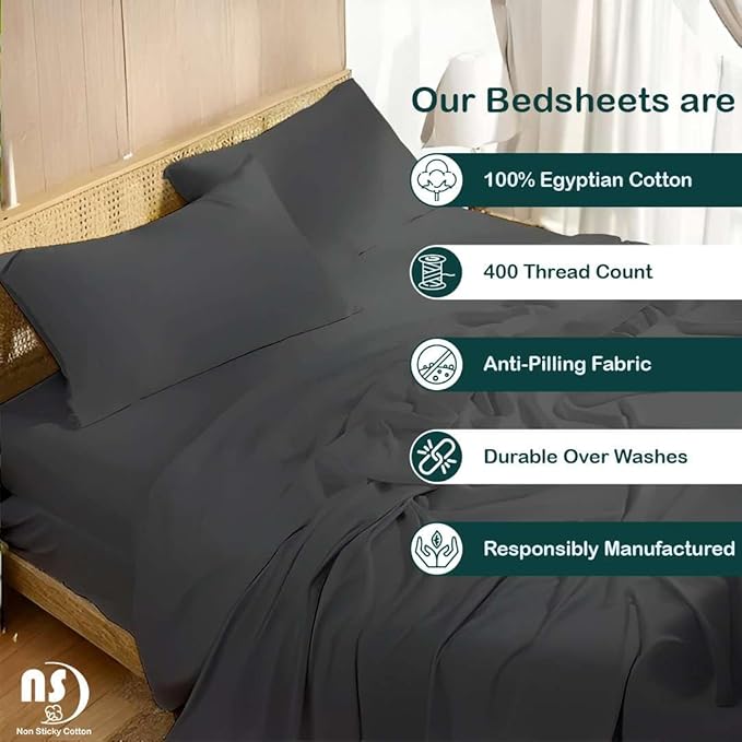 NON Sticky cotton Twin Size Sleeper Sofa Sheets, 4 Piece Egyptian Cotton Bed - Image 2