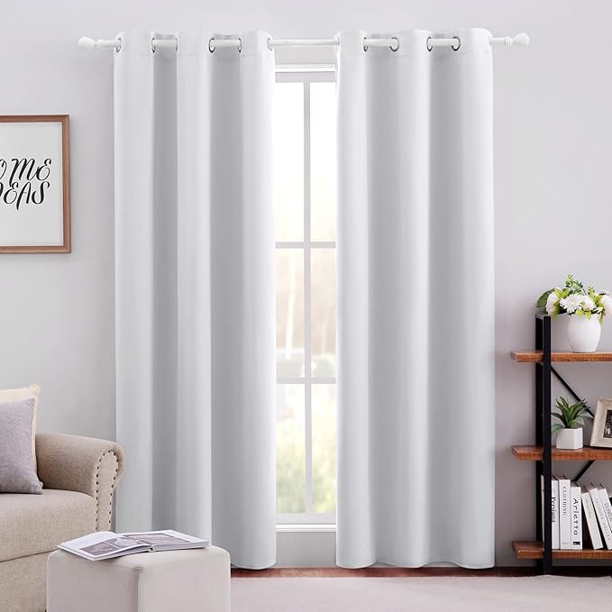 HOMEIDEAS Greyish White Blackout Curtains 42 X 84 Inch 2 Panels Room Darkening by HOMEIDEAS