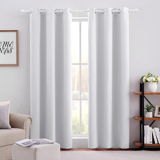 HOMEIDEAS Greyish White Blackout Curtains 42 X 84 Inch 2 Panels Room Darkening by HOMEIDEAS