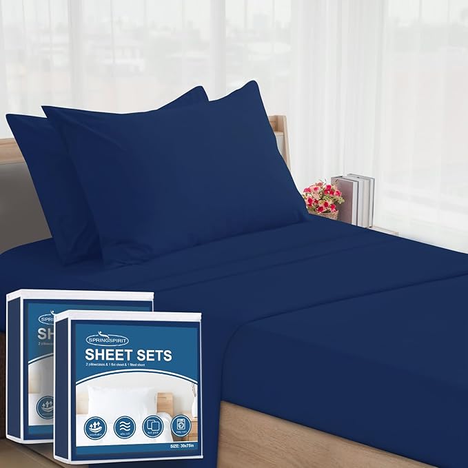 SPRINGSPIRIT Cot Sheets 30" x 75" x 9", 4 Piece Cot Sheet Set, Cot Size Fitted by SpringspiritBedding
