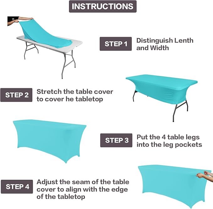 IVAPUPU 2 Pack 4FT Table Cloth for Rectangular Fitted Events Stretch Blue Mist - Image 4