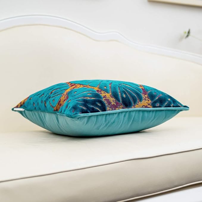 Alerfa 20 x 20 Inch Square Leaf Pillow Embroidery Cut Velvet Cushion Case - Image 3