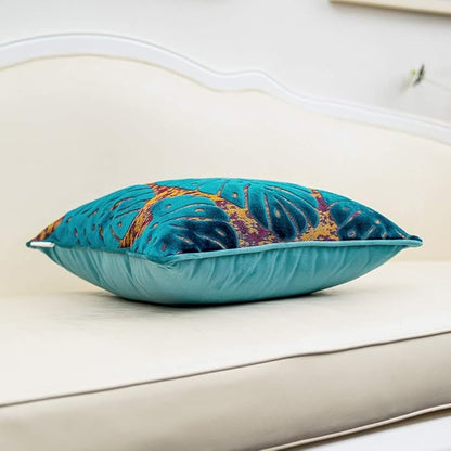 Alerfa 20 x 20 Inch Square Leaf Pillow Embroidery Cut Velvet Cushion Case - Image 3