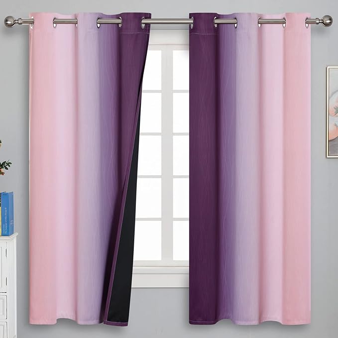 Pink&Purple Curtains 63 Inch Length 2 panels, Full Light Blocking Ombre - Image 2