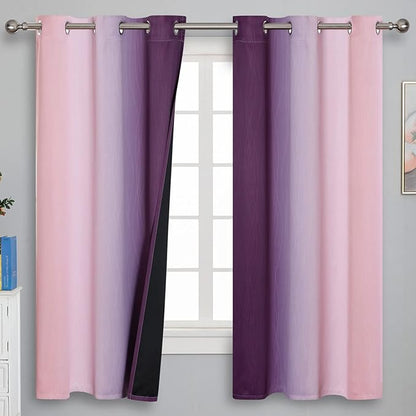 Pink&Purple Curtains 63 Inch Length 2 panels, Full Light Blocking Ombre - Image 2