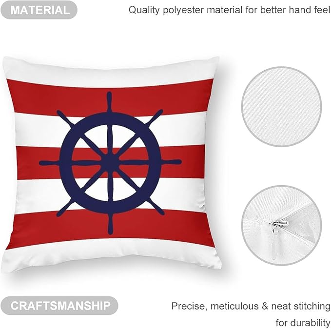Myshe Square Steering Wheel On Red Stripes Throw Pillow Cover Decorative - Image 3