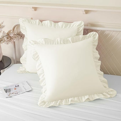 KKJIAF Ruffle Pillow Cases 18x18 Inches, Microfiber Wrinkle Resistant Pillow by KKJIAF