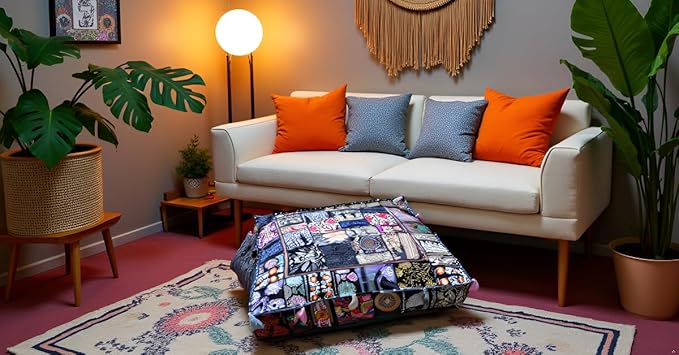 CRAFT KALA Indian Square Patchwork Traditional Pouf Cover Indian Living Room - Image 3