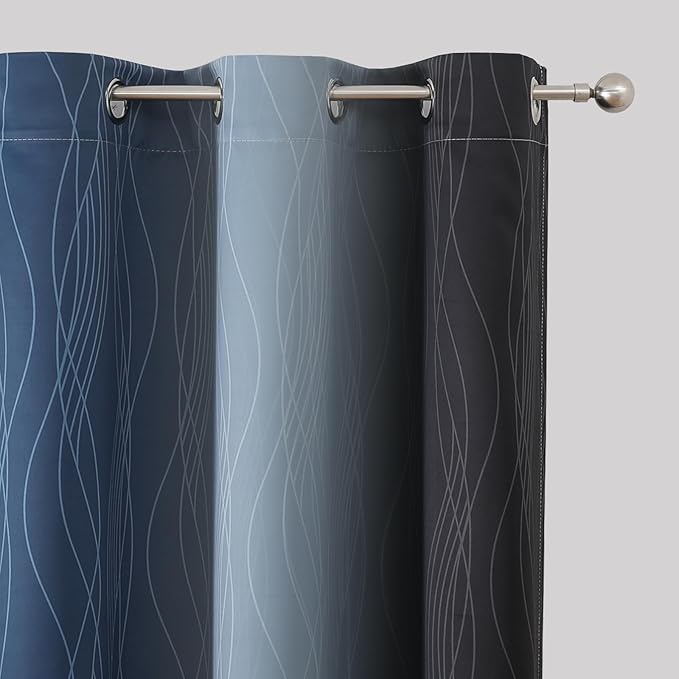 Estelar Textiler Black and Navy Blue Ombre Blackout Curtains 45 Inches Long - Image 4