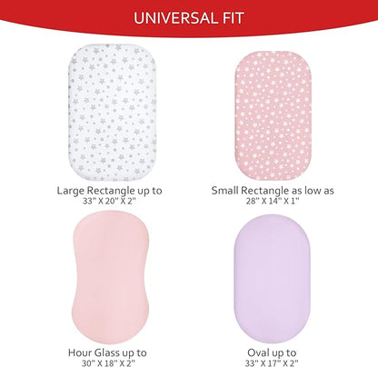 Bassinet Sheets Set 4 Pack for Baby Girl, Universal Fit for Oval, Hourglass and - Image 4