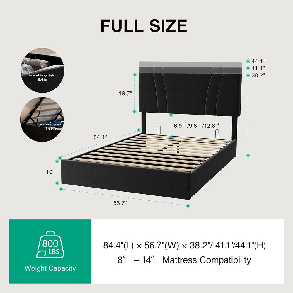 Novilla Full Lift Up Storage Bed Frame/Charging Station/LED Light, Black