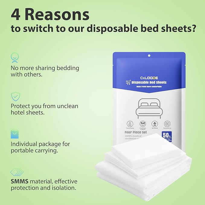 2 Pack Disposable Bed Sheets for Hotel, Portable Bedspread, Disposable Bedding - Image 5