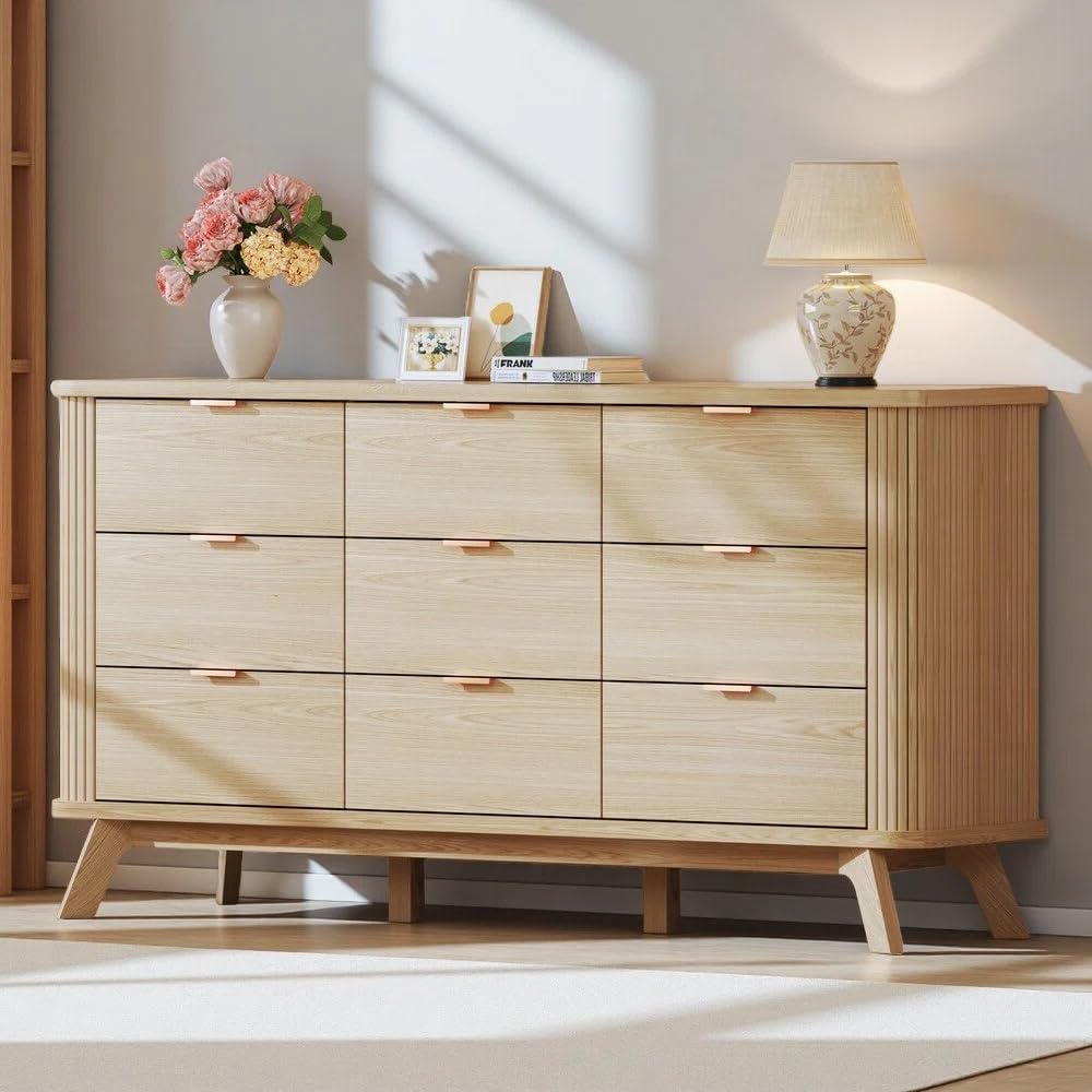 HUAHUU Fluted 9 Drawers Dresser, 60" Mid Century Modern & Chests of ...