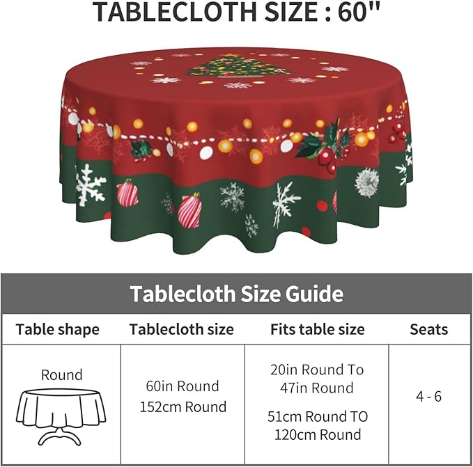 Christmas Tree Round Tablecloth 60 Inch, Christmas Snowflake Decorations Round - Image 4