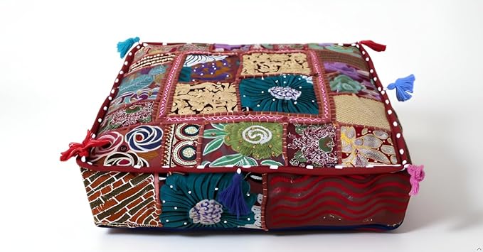 CRAFT KALA Indian Square Patchwork Traditional Pouf Cover Indian Living Room - Image 7