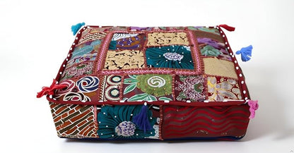 CRAFT KALA Indian Square Patchwork Traditional Pouf Cover Indian Living Room - Image 7