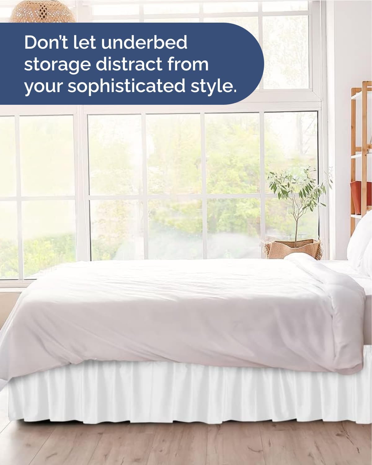 Wrap Around Dust Ruffle Bed Skirt - White - for Queen Size Beds with 15 Inch Drop - Easy Fit Elastic Strap - Adjustable Pleated Bedskirt w/Brushed Fabric - Wrinkle Free - for Women, Men, Kids & Teens