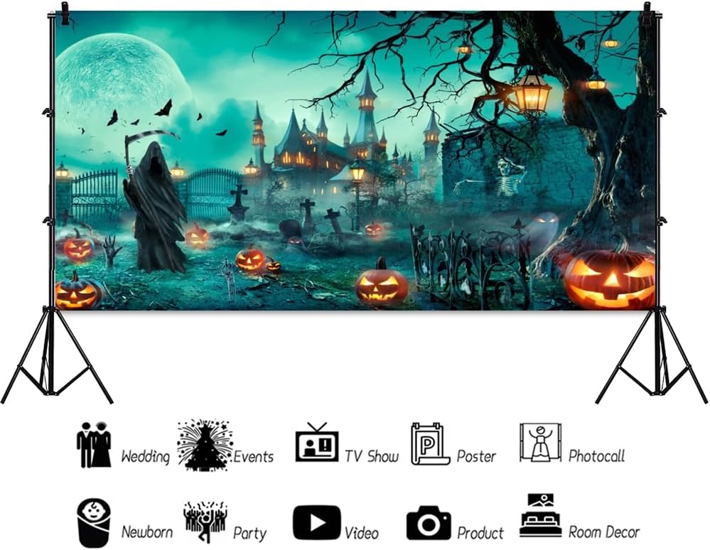 20x10ft Halloween Night Backdrop Moonlit Halloween Castle Photography Backgro...