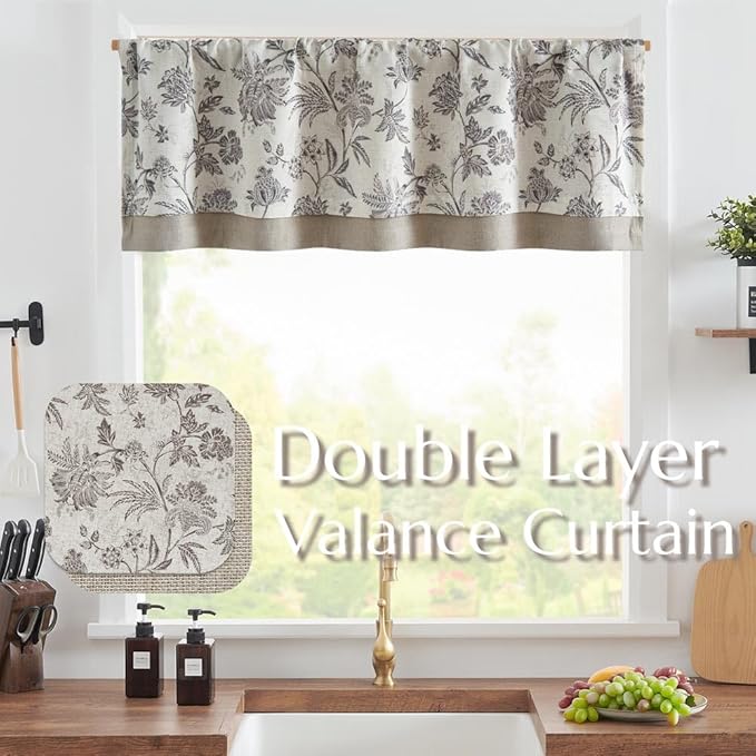 jinchan Floral Valance Curtain Linen Kitchen Valance - Image 2