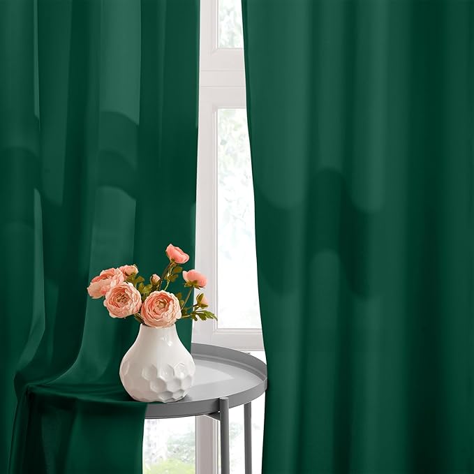 HOMEIDEAS Non-See-Through Dark Green Privacy Semi Sheer Curtains 96 Inches Long - Image 5