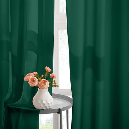 HOMEIDEAS Non-See-Through Dark Green Privacy Semi Sheer Curtains 96 Inches Long - Image 5