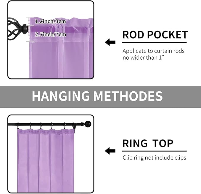 Sheer Curtains 54 Inches Long 2 Panels, Rod Pocket Short Curtain - Image 2