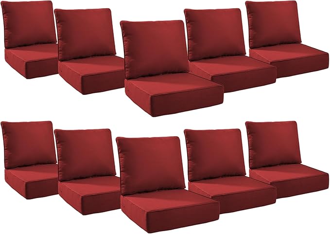 6" Thick Outdoor Cushions 24x24x6, 10-Set Deep Seat Patio Cushions by Pugire