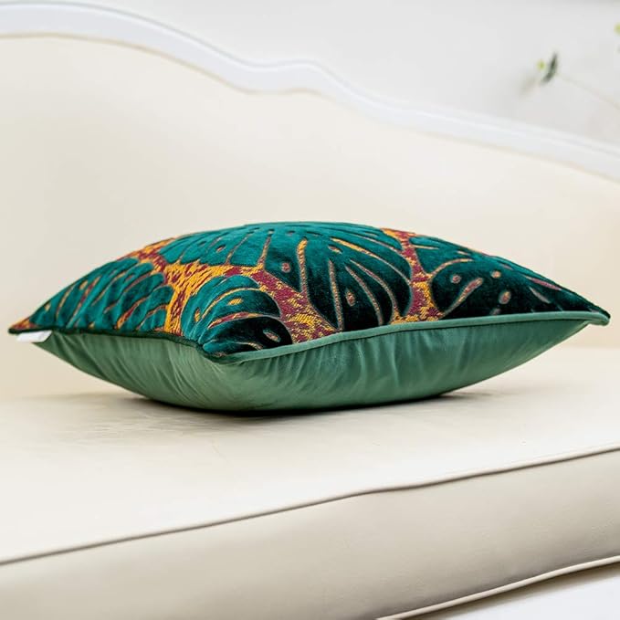 Alerfa 12 x 20 Inch Rectangle Leaf Pillow Embroidery Cut Velvet Cushion Case - Image 3