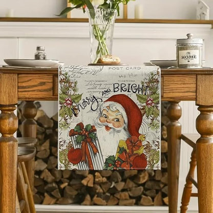 Vintage Christmas Santa Claus Table Runner 13x72 Inch Merry and Bright - Image 2