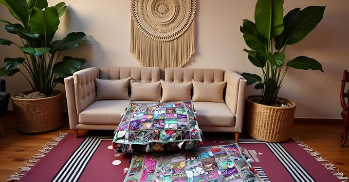 CRAFT KALA Indian Square Patchwork Traditional Pouf Cover Indian Living Room - Image 2