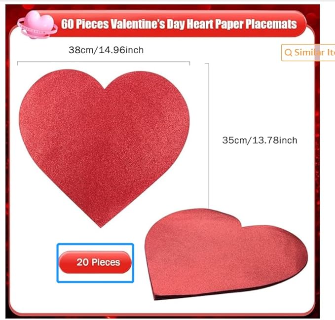 MixTeach 60 Pack Valentine's Day Glitter Heart Placemats Red Sparkle Paper - Image 2