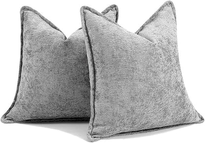 Pack of 2 Light Gray Decorative Throw Pillow Covers 22x22 Cozy Soft Chenille - Image 7