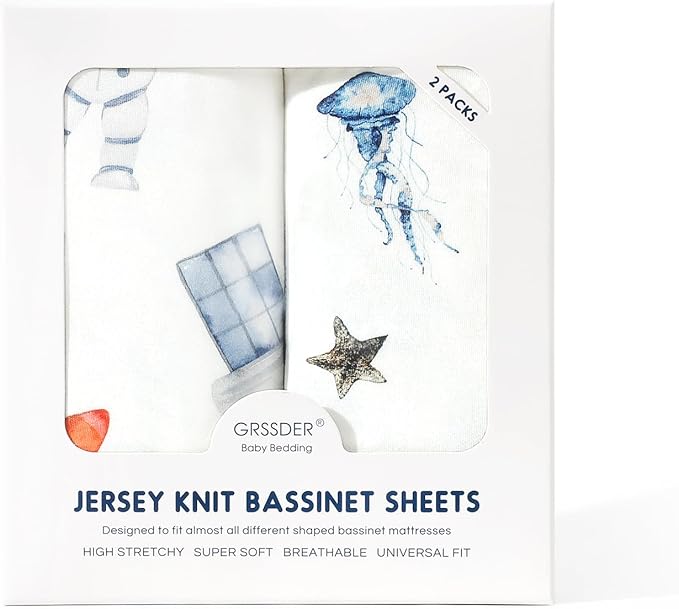 GRSSDER Stretchy Ultra Soft Fitted Bassinet Sheet Set 2 Pack, Universal Fit - Image 4