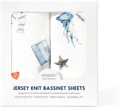 GRSSDER Stretchy Ultra Soft Fitted Bassinet Sheet Set 2 Pack, Universal Fit - Image 4