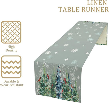 Christmas Table Runner, Christmas Snow Tree Linen Farmhouse Table Runners - Image 3