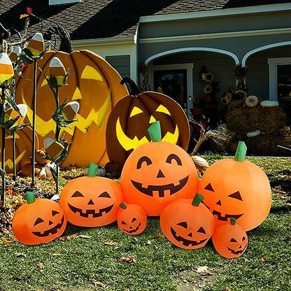 8FT Long Halloween Inflatable Pumpkin Patch Fall Inflatable Thanksgiving Inflatable Pumpkin Patch Blow up Pumpkin Decor Outer Large Party Yard Decoration