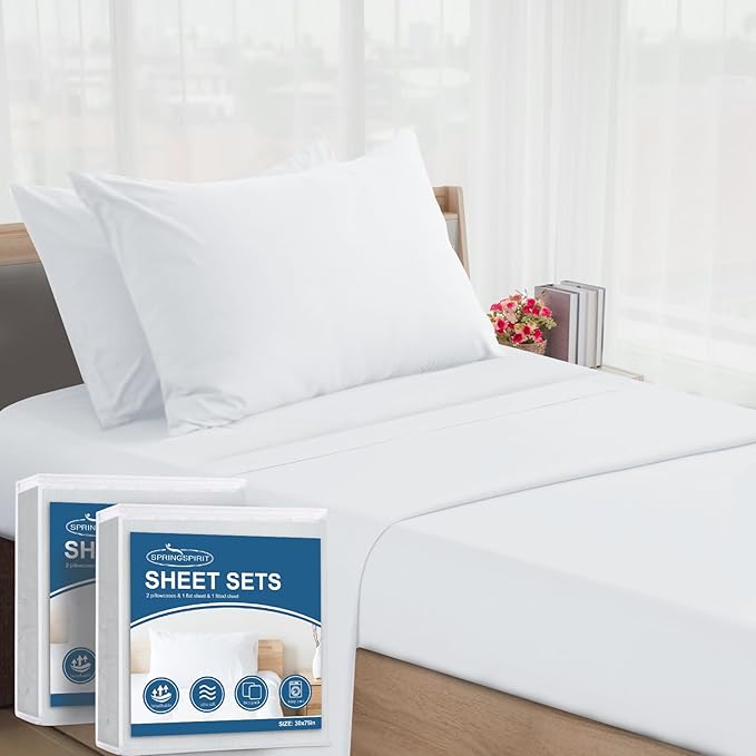 SPRINGSPIRIT Cot Sheets 30" x 75" x 9", 4 Piece Cot Sheet Set, Cot Size Fitted by SpringspiritBedding