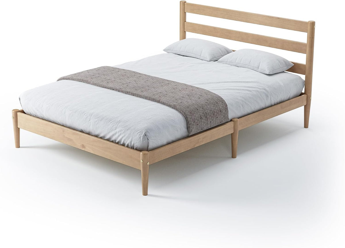 camaflexi mid-century modern platform bed/solid wood/slat headboard/mattress foundation, close-up detail