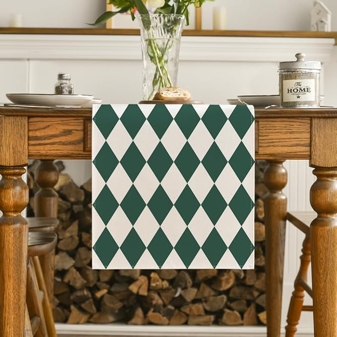 Artoid Mode Diamond Plaid Green St. Patrick's Day Table Runner, Seasonal Spring - Image 2