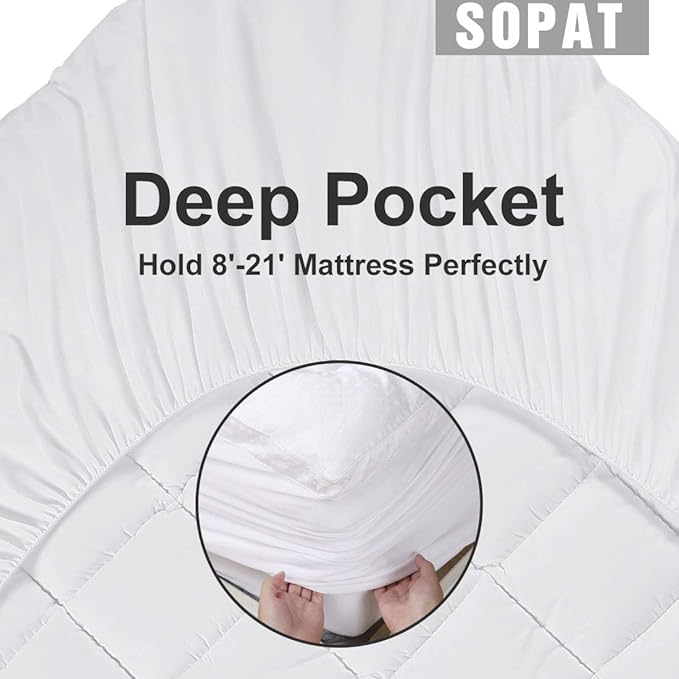 SOPAT Extra Thick Mattress Topper Twin 400TC Cotton Pillow Top Breathable - Image 5