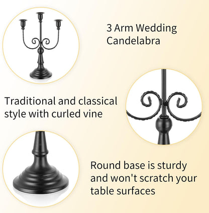 Romadedi Halloween Candelabra, Black 3-Arm Candle Holders Bulk, Set of 6