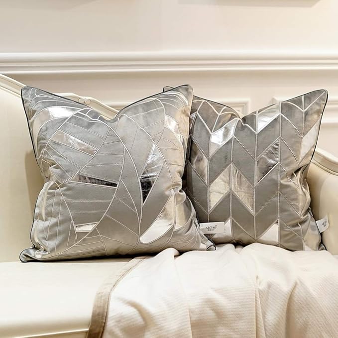 Avigers 20 x 20 Inches Grey Silver Striped Cushion Case Luxury European Throw - Image 7