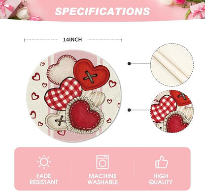 Artoid Mode Heart-Shaped Buttons Valentine Round Placemats Set of 4, 14 Inch - Image 4