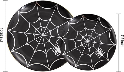 NOCCUR 60PCS Halloween Plastic Plates - 30 Black Dinner/Dessert Plates - Ideal for Halloween Party
