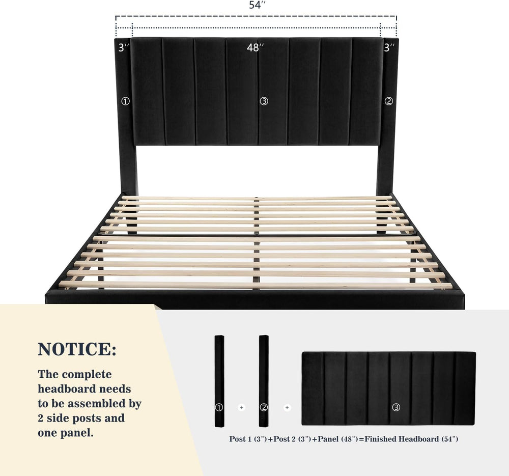 Allewie Full Bed Frame/Velvet Upholstered Bed Frame with Vertical Channel Tuf...
