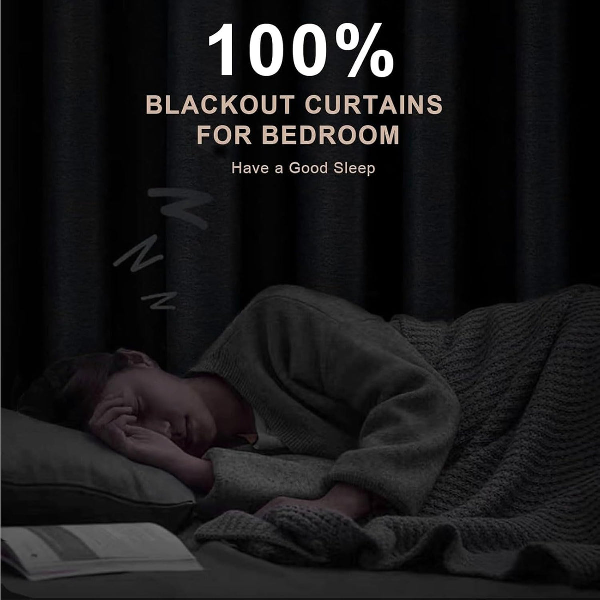 inovaday 100% blackout linen curtains for bedroom 50x84 shown in use