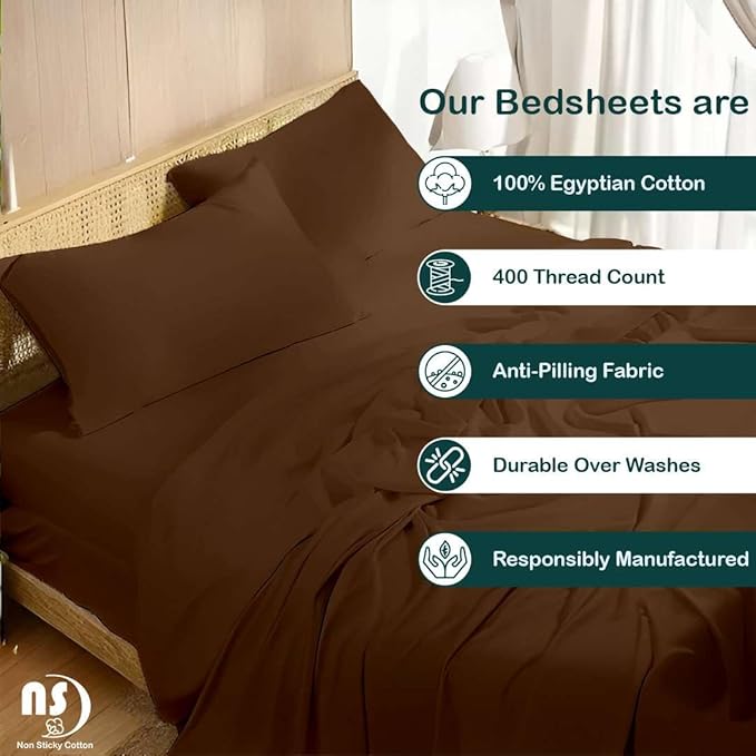 NON Sticky cotton Queen Size Sleeper Sofa Sheets, 4 Piece Egyptian Cotton Bed - Image 2