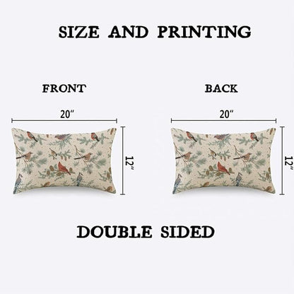 TKS MITLAN Winter Birds Pillow Covers 12 x 20 Inch Green Botanical Sparrow Red - Image 2