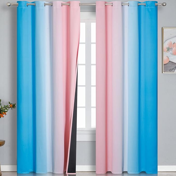 Estelar Textiler Pink and Blue Ombre Blackout Curtains 96 Inches Long, Full by ESTELARTEXTILER